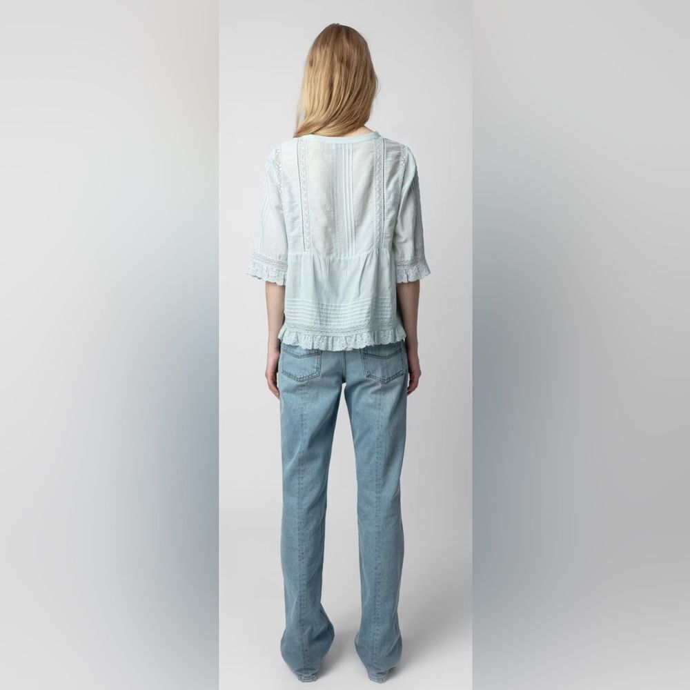 ZADIG & VOLTAIRE tosea top in celadon cottage-core girly Large NWT - Picture 4 of 14